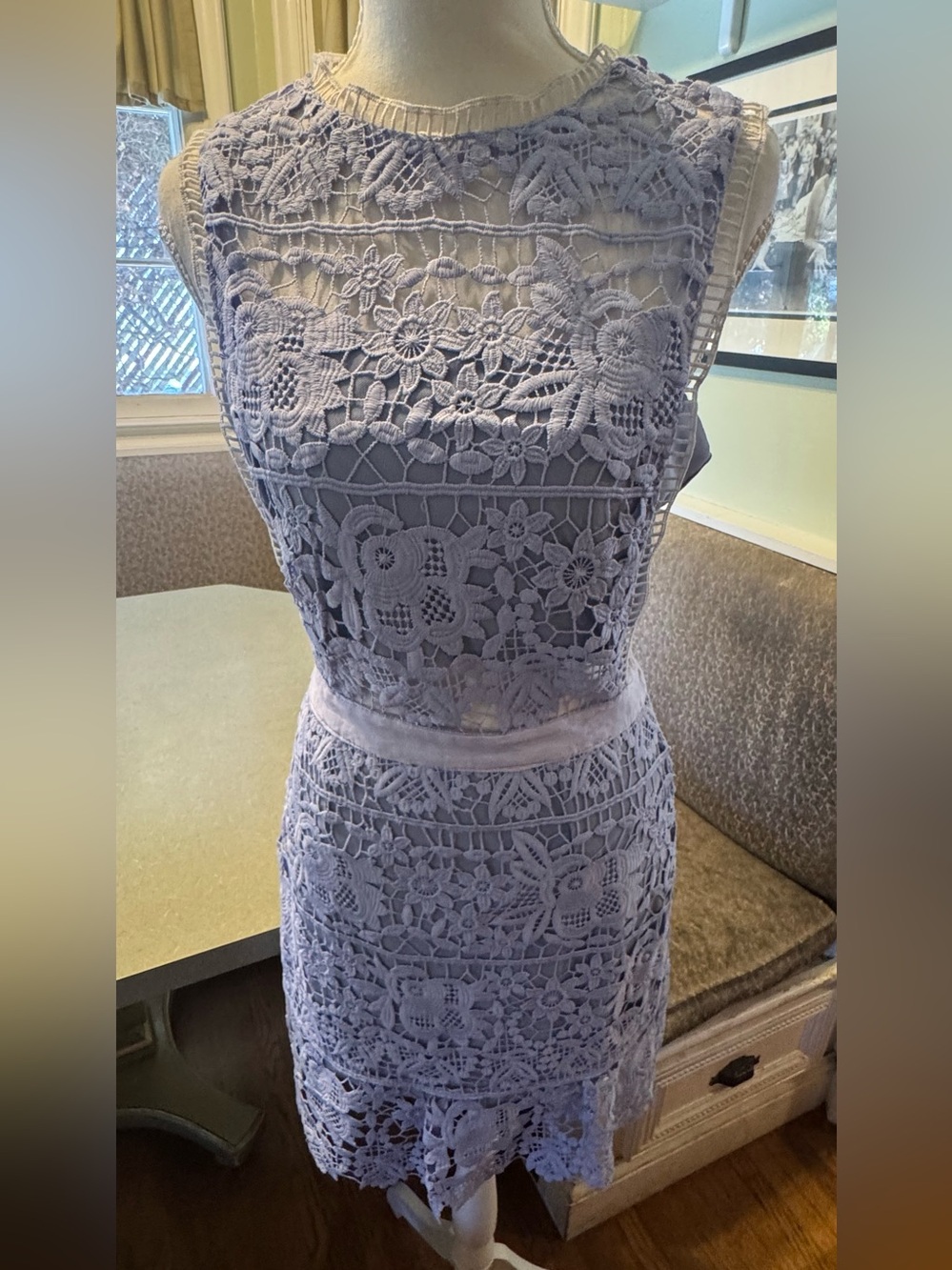 HQMM Blue Guipure Floral Lace Cutout Midi Dress Size M